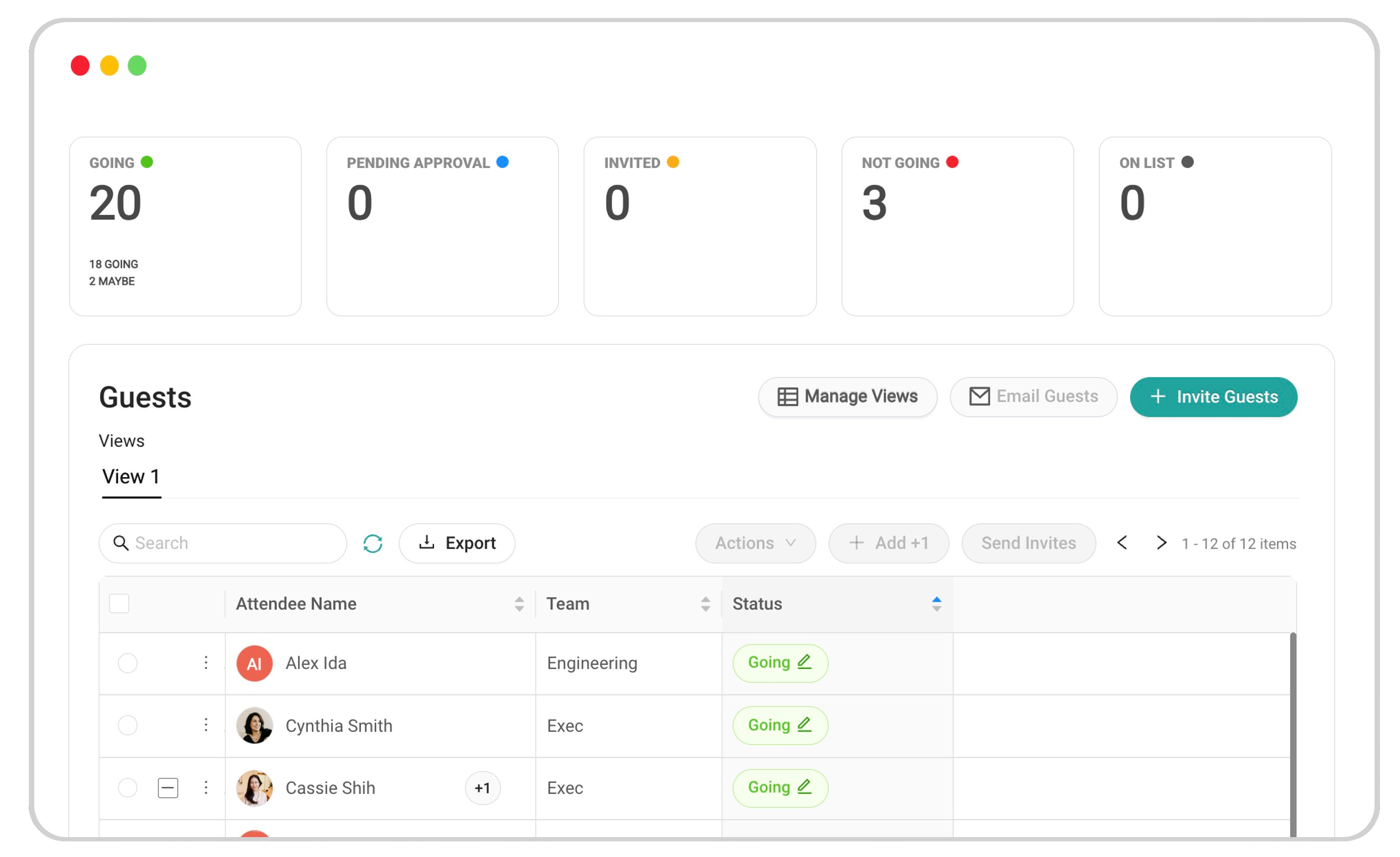 Guest list and attendee records in Tripsha